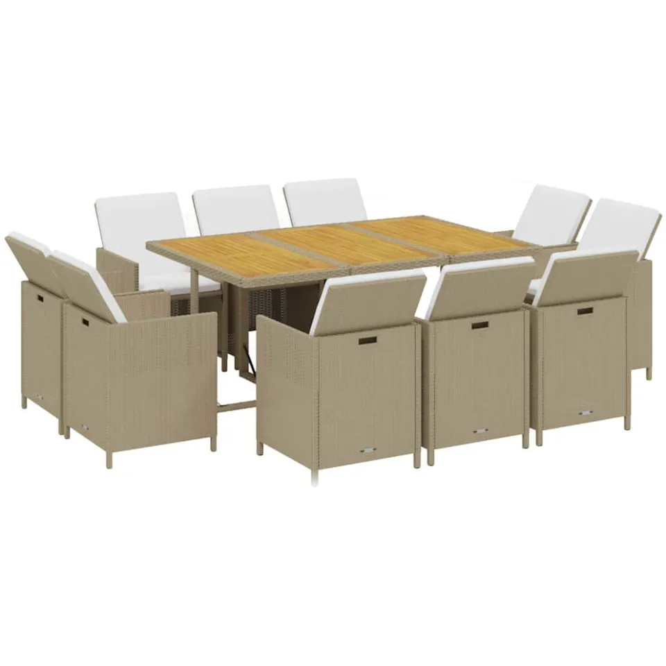 vidaXL 11-delige Tuinset met kussens poly rattan beige