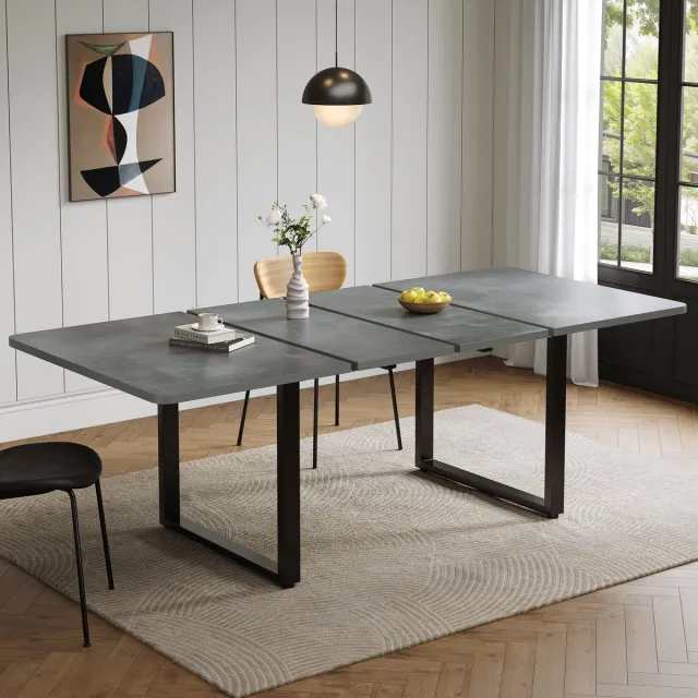 Zubaliya Uitklapbare Eettafel 140/180/220 cm - Rechthoekige Tafel Met Stalen Onderstel Voor 6-10 Personen Grijs