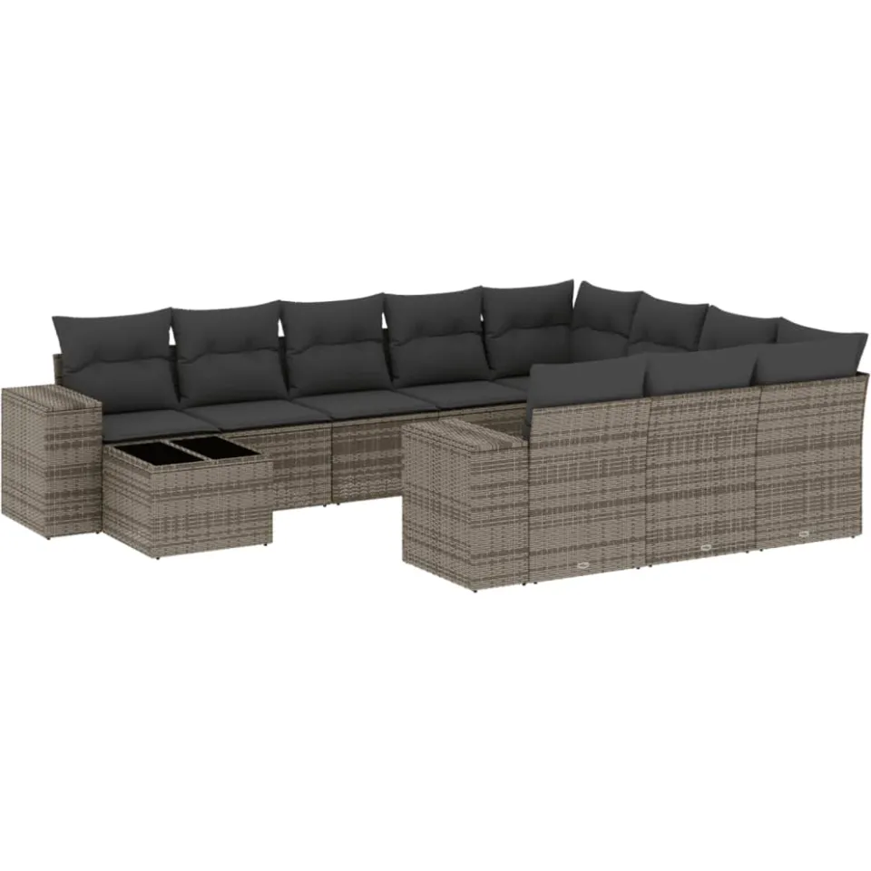 vidaXL 11-delige Loungeset met kussens poly rattan grijs