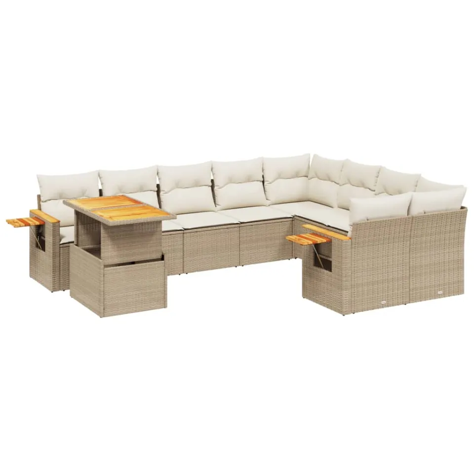 vidaXL 10-delige Loungeset met kussens poly rattan beige, foto 3