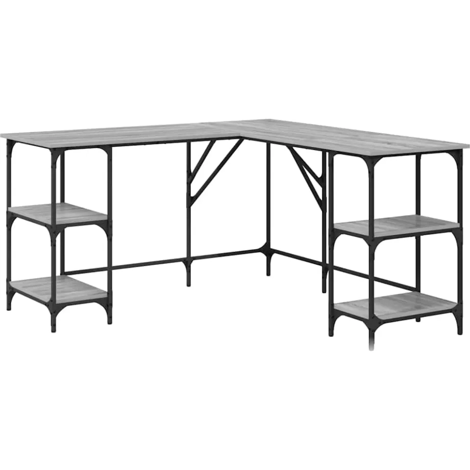 vidaXL Bureau 139x139x75 cm bewerkt hout grijs sonoma eikenkleurig