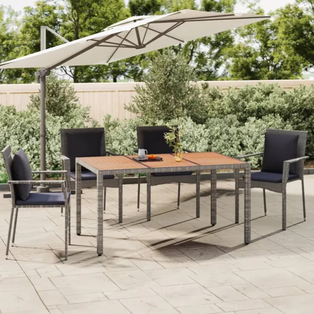 vidaXL Tuintafel met houten blad poly ratten en acaciahout grijs, foto 2
