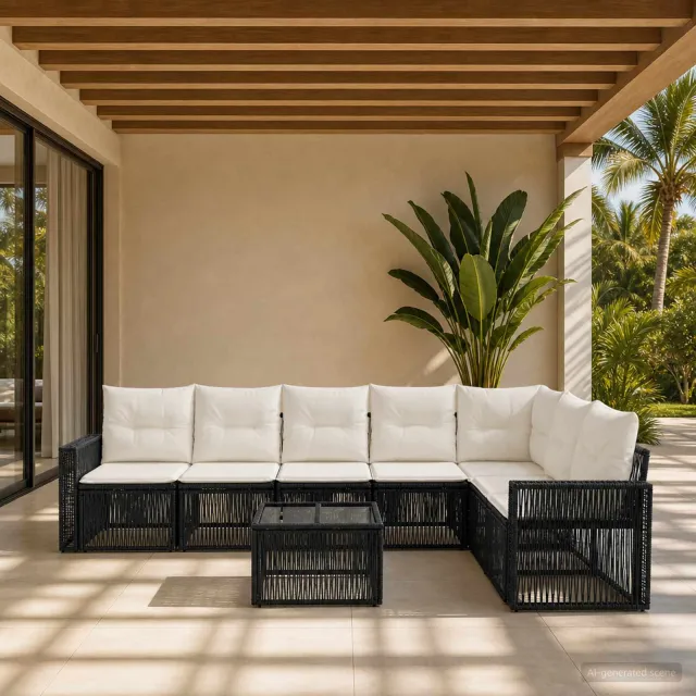 vidaXL Tuinbankenset 8 st Zwart en Cream Wit poly rattan, foto 2