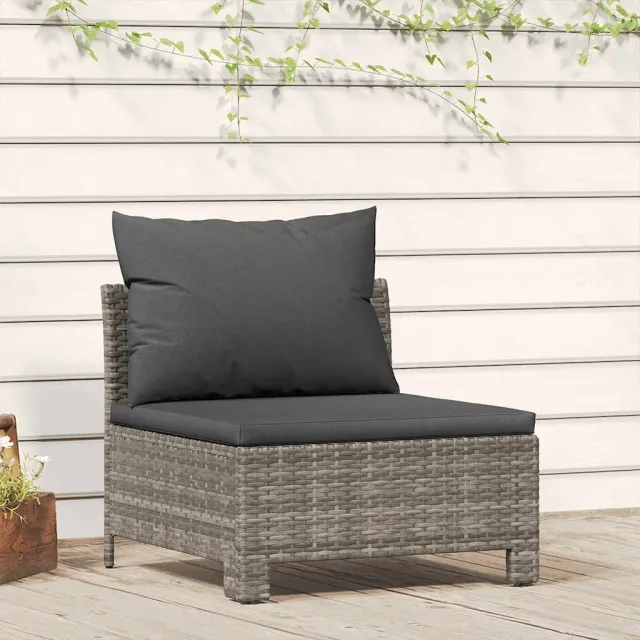 vidaXL Tuinbank midden met kussen grijs poly rattan, foto 2
