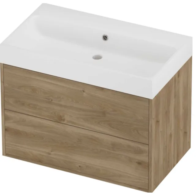Proline Podium Badmeubelset Polystone Loft 2 Laden 80x46x62 cm Mat White Cider Oak Eiken