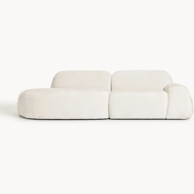 Westwing Collection Modulaire teddy bouclé chaise Wolke (3-zits) wit