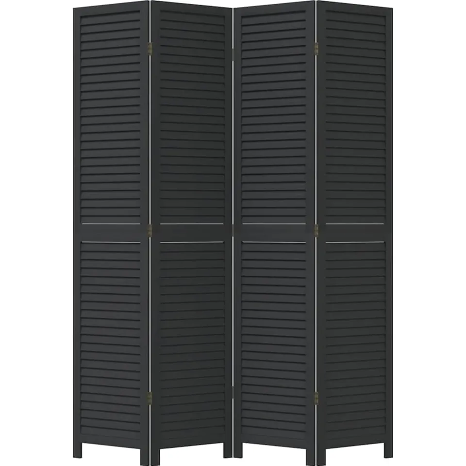 vidaXL Kamerscherm met 4 panelen massief paulowniahout zwart, foto 3