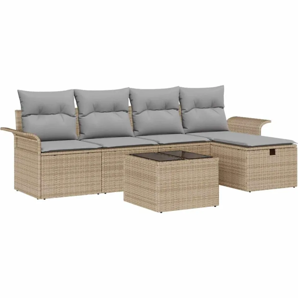 vidaXL Tuin Sofa Set 6 st Poly riet Zwart