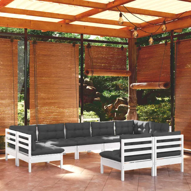 vidaXL 9-delige Loungeset met kussens massief grenenhout wit, foto 2