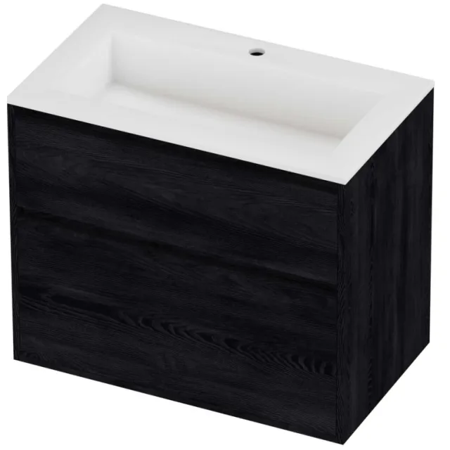 Proline Aristo Badmeubelset Polystone Elegant 1 Kraangat Greeploos 80x46x67 cm Mat White Black Oak Eiken