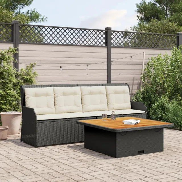 vidaXL 3-delige Loungeset met kussens poly rattan zwart, foto 2