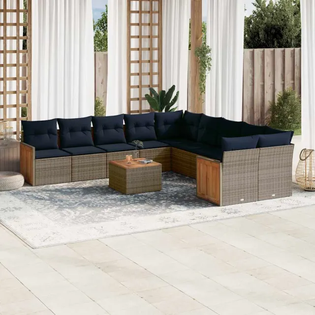 vidaXL 11-delige tuinbankset met kussens, grijs polyrotan, foto 2