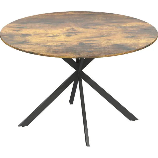Homona Ronde eettafel - Voor 4 personen - Met stalen frame en verstelbare voetjes - Ø120 x 75 cm - Rustiek bruin/Zwart