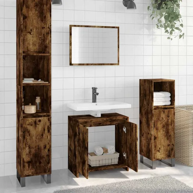 vidaXL 2-delige Badkamermeubelset bewerkt hout gerookt eikenkleurig Bruin