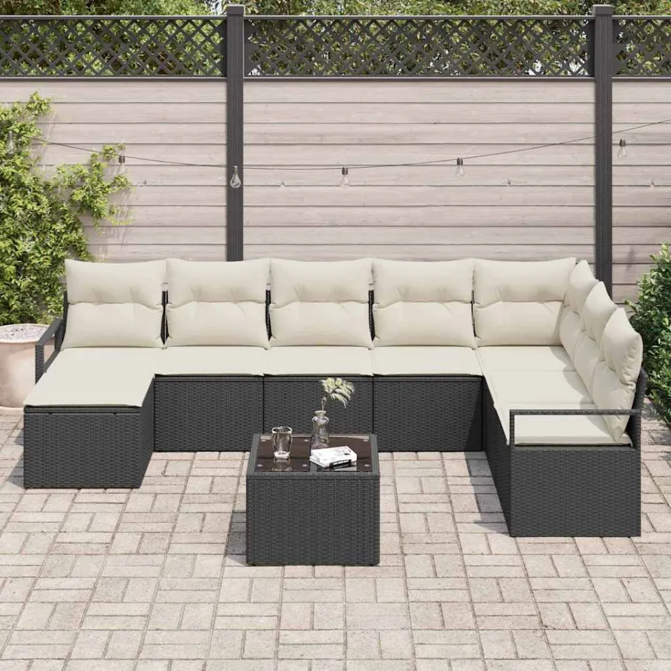 vidaXL Bankstel 9 st Zwart poly rattan, foto 3