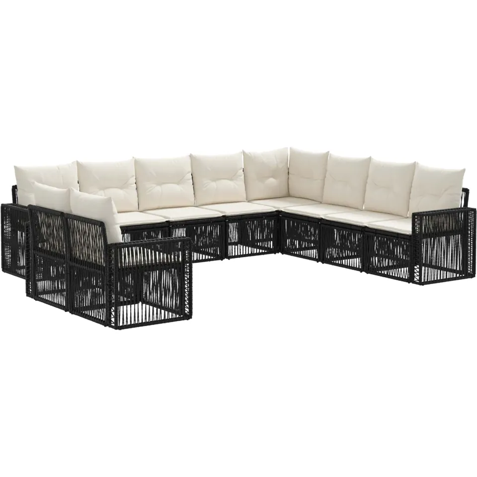 vidaXL Tuinbankenset 10 st 10-zits Zwart en Cream Wit poly rattan, foto 3