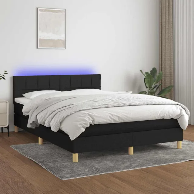 vidaXL Boxspring met matras en LED stof zwart 140x200 cm