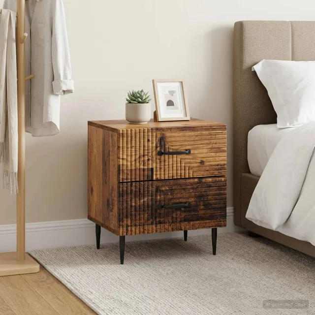 vidaXL Nachtkastje 2 st Oud hout 43 x 34,5 x 47,5 cm Bewerkt hout bruin, foto 2