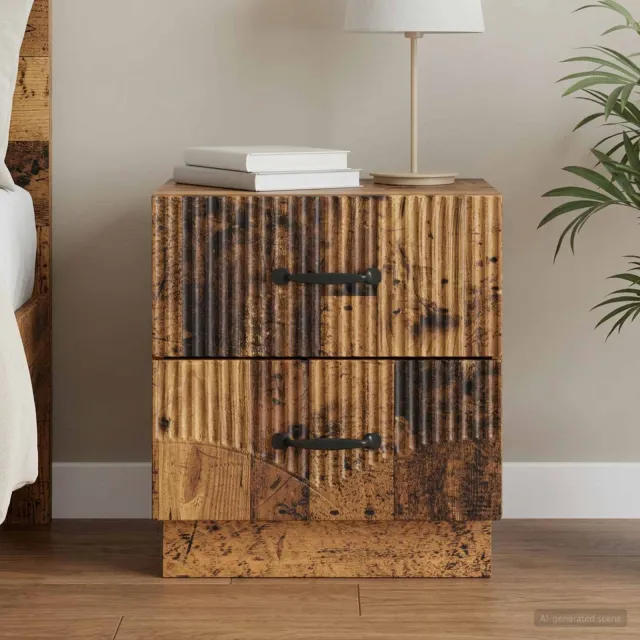 vidaXL Nachtkastje met lade Oud hout 43 x 34,5 x 44,5 cm Bewerkt hout bruin, foto 2