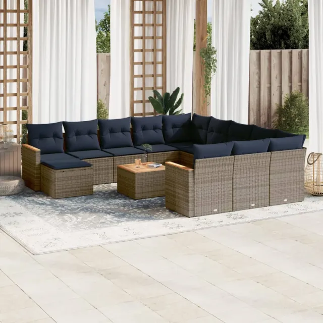 vidaXL 13-delige tuinbankset met kussens, grijs polyrotan, foto 2