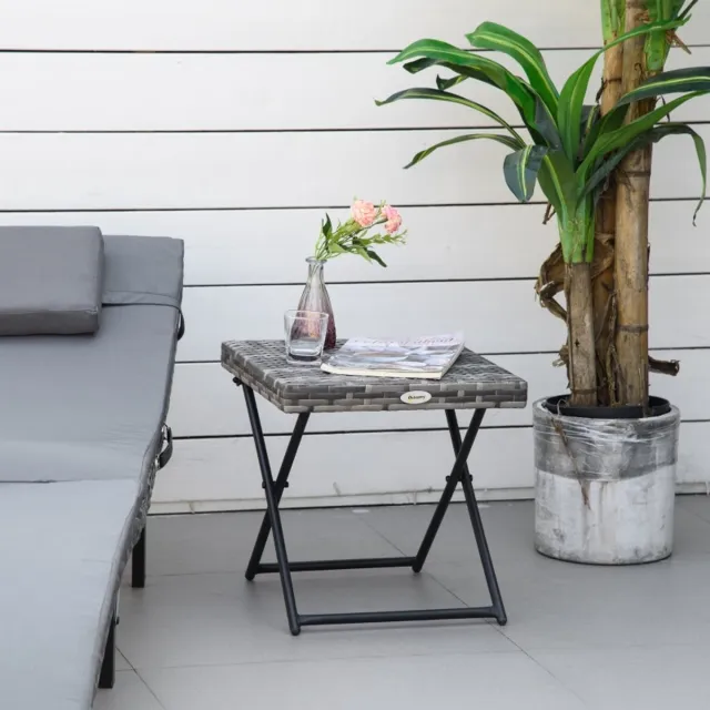 REDOM Opvouwbare Tuintafel - Rattanlook - Poedergecoat Metalen Frame - Grijs - 40 X 40 X 40 Cm