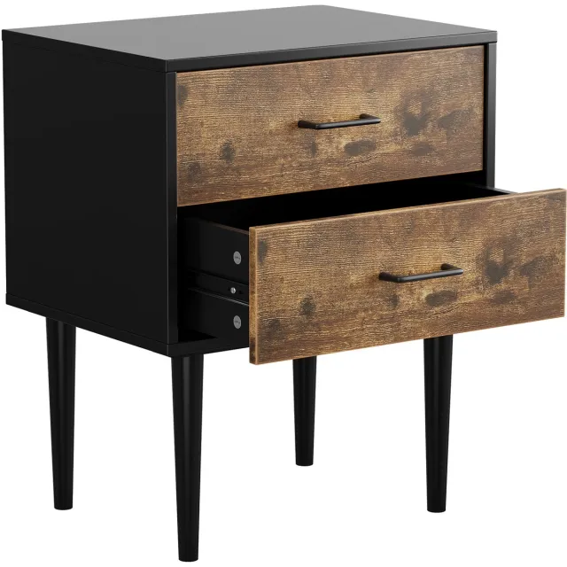 Ropilly Nachtkastje met 2 Lades - Industriële Bijzettafel - MDF - Vintage Bruin - Opbergkastje voor Slaapkamer & Woonkamer - 51x38x66 cm Antiekbruin
