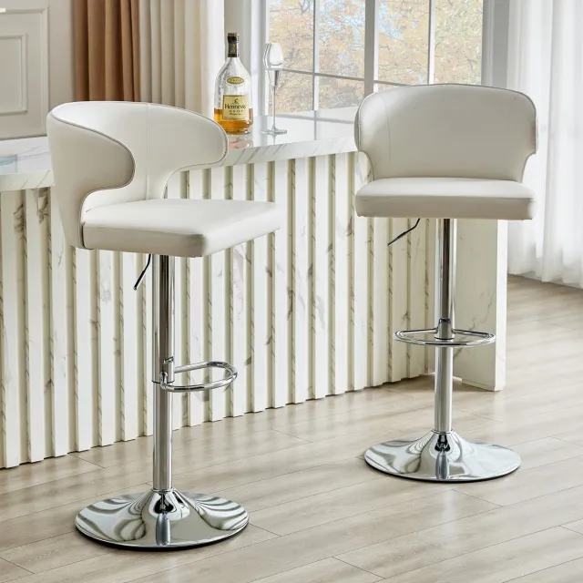 FloraGrace Barkruk - Set Van 2 Hoogte Verstelbare 360 Graden Draaibare Barstoelen Met Rugleuning En Voetsteun - Keuken En Bar - Kunstleer - Wit