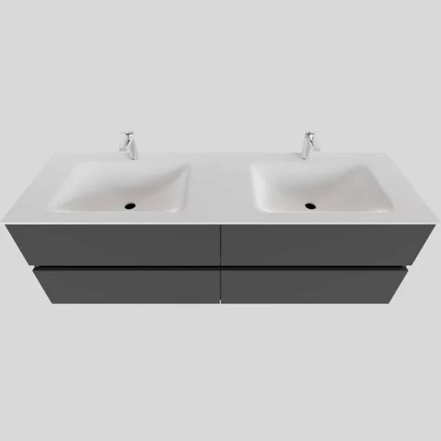 Boss & Wessing Badkamermeubel Solid Surface BWS Oslo 150x46 cm Dubbel Mat Antraciet 4 Laden (2 kraangaten)