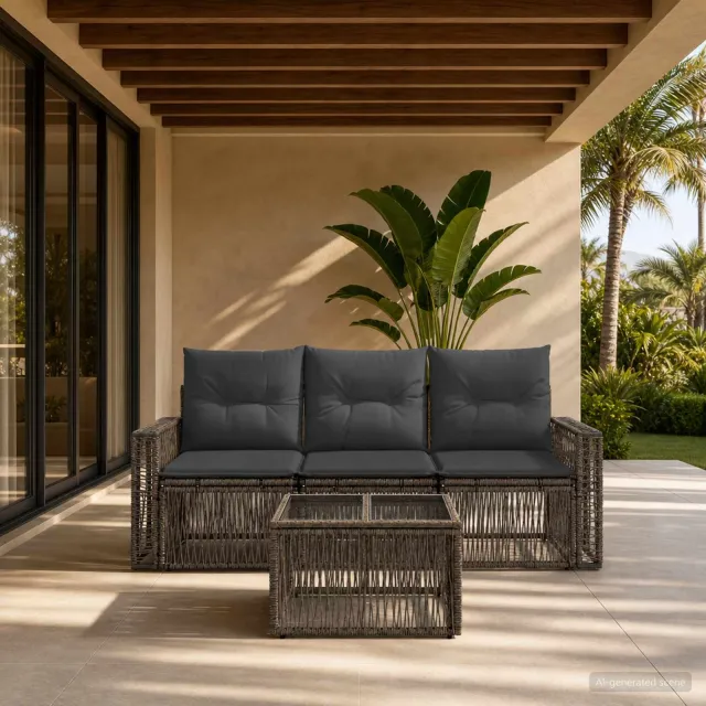 vidaXL Tuinbankenset 4 st 3-zits Grijs en Donkergrijs poly rattan, foto 2