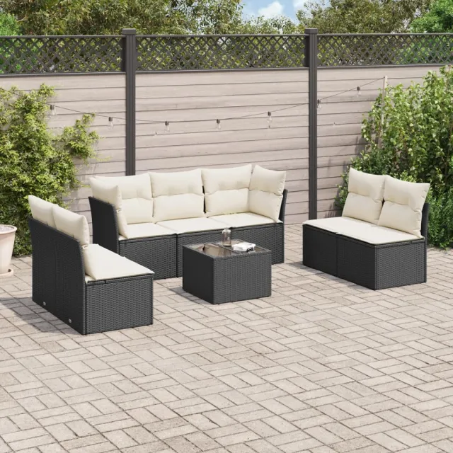 vidaXL 8-delige Loungeset met kussens poly rattan zwart, foto 2
