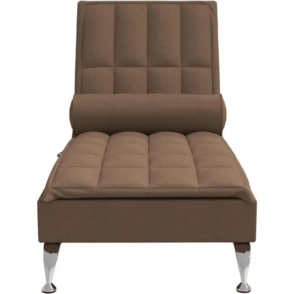 vidaXL Massage chaise longue met bolster stof bruin, foto 4