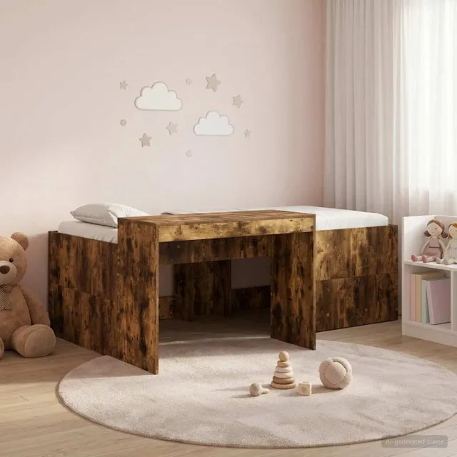 vidaXL Hoge Bed Frame met Bureau voor Kinderen Gerookt eiken Bruin
