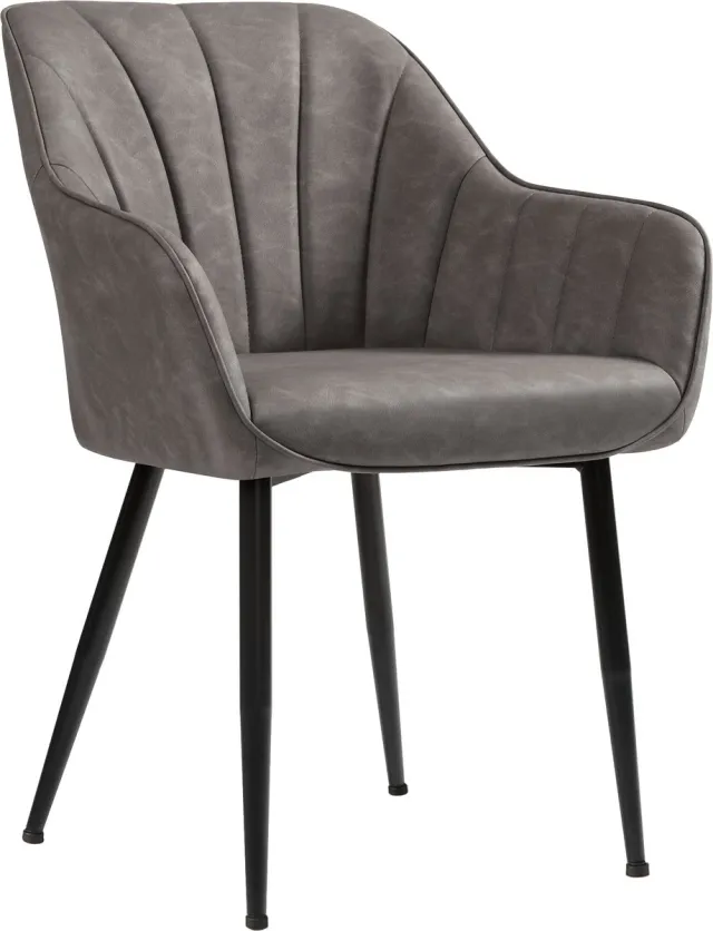 Songmics Eetkamerstoelen - Eetkamerstoel met Armleuning - PU-Bekleding - Metalen Poten - Tot 110 kg Belastbaar Grijs