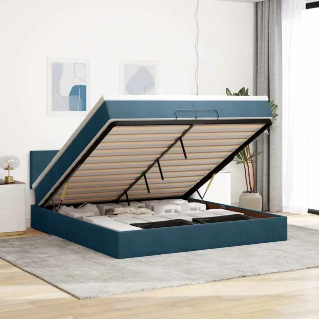 vidaXL Ottoman bed met matras 200x200 cm fluweel donkerblauw blauw