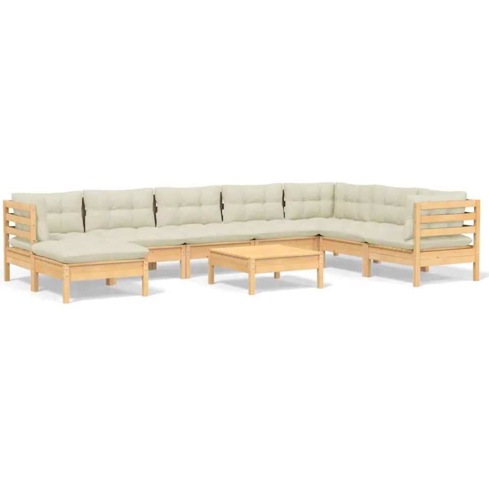 vidaXL 9-delige Loungeset met crèmekleurige kussens massief grenenhout, foto 3
