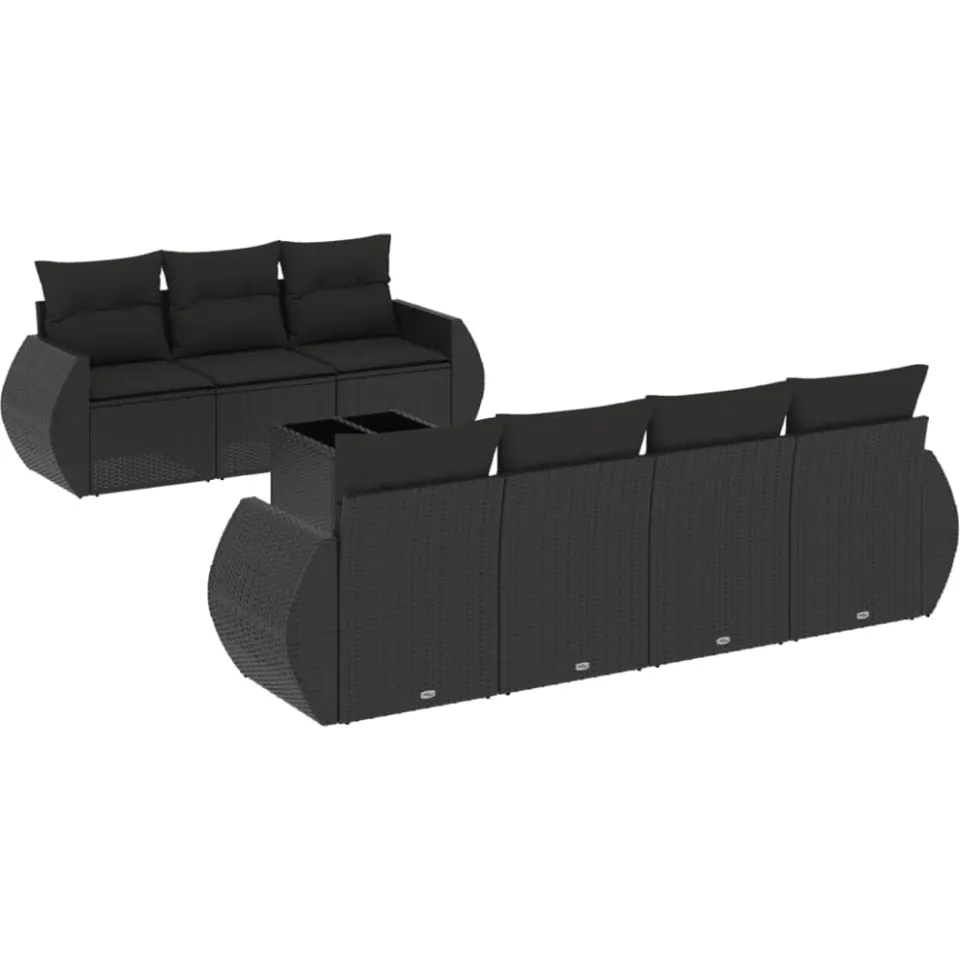 vidaXL 8-delige Loungeset met kussens poly rattan zwart, foto 4