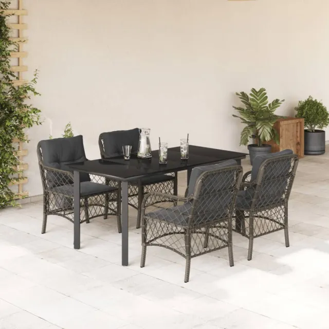 vidaXL 5-delige Tuinset met kussens poly rattan grijs, foto 2