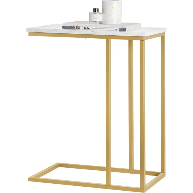 SoBuy FBT87-G Bijzettafel - Gouden Metalen Frame & Houtcomposiet