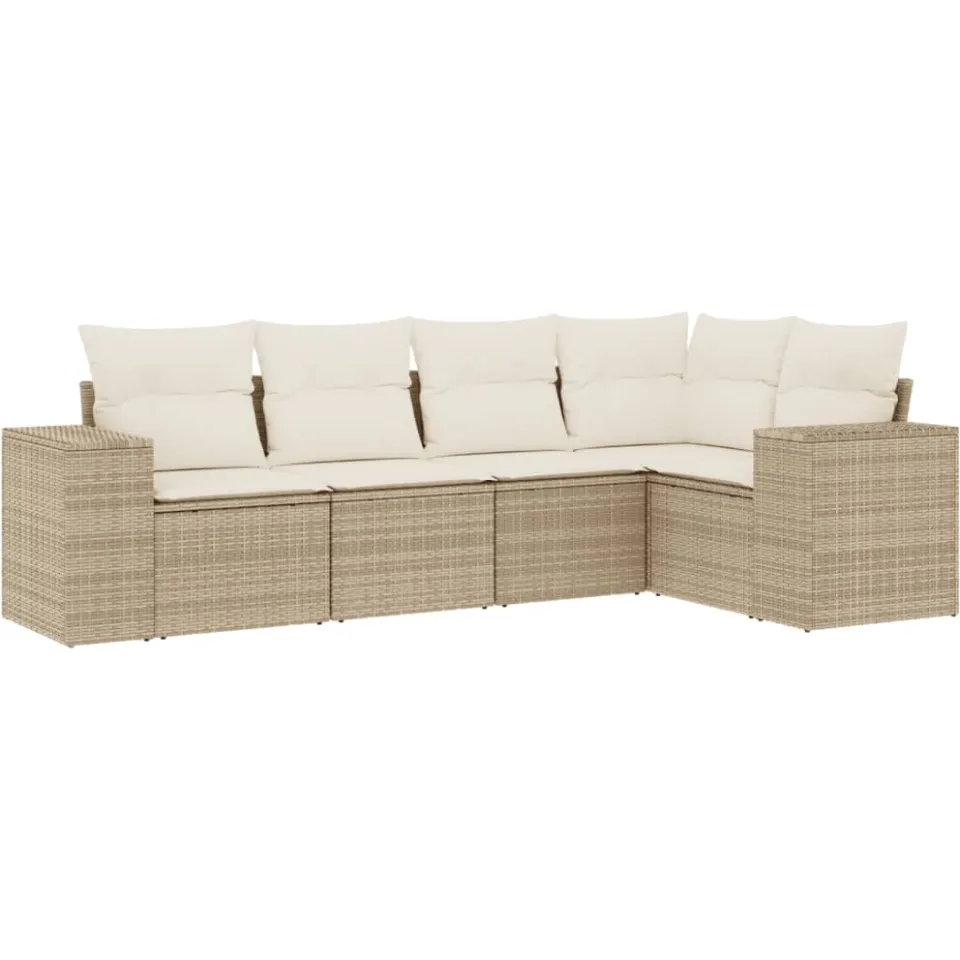 vidaXL 5-delige Loungeset met kussens poly rattan beige