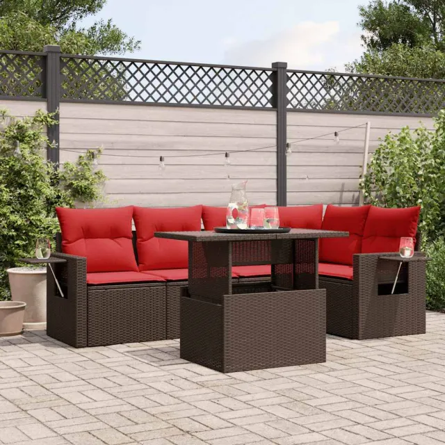 vidaXL 6-delige tuinbankset met kussens, bruin polyrotan, foto 2