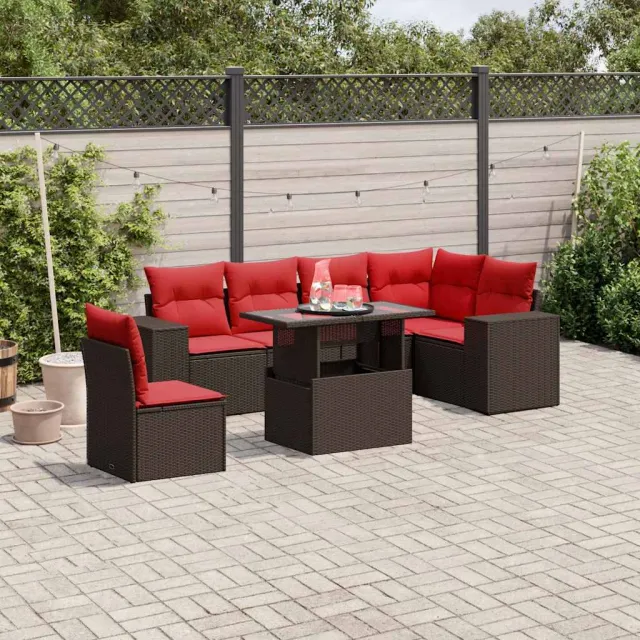 vidaXL 7-delige tuinbankset met kussens, bruin polyrotan, foto 2
