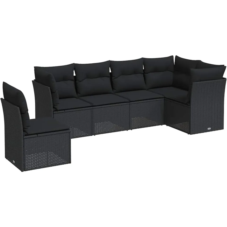 vidaXL 6-delige Loungeset met kussens poly rattan zwart, foto 4
