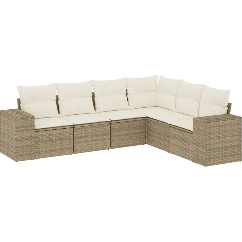vidaXL 6-delige Loungeset met kussens poly rattan beige, foto 3