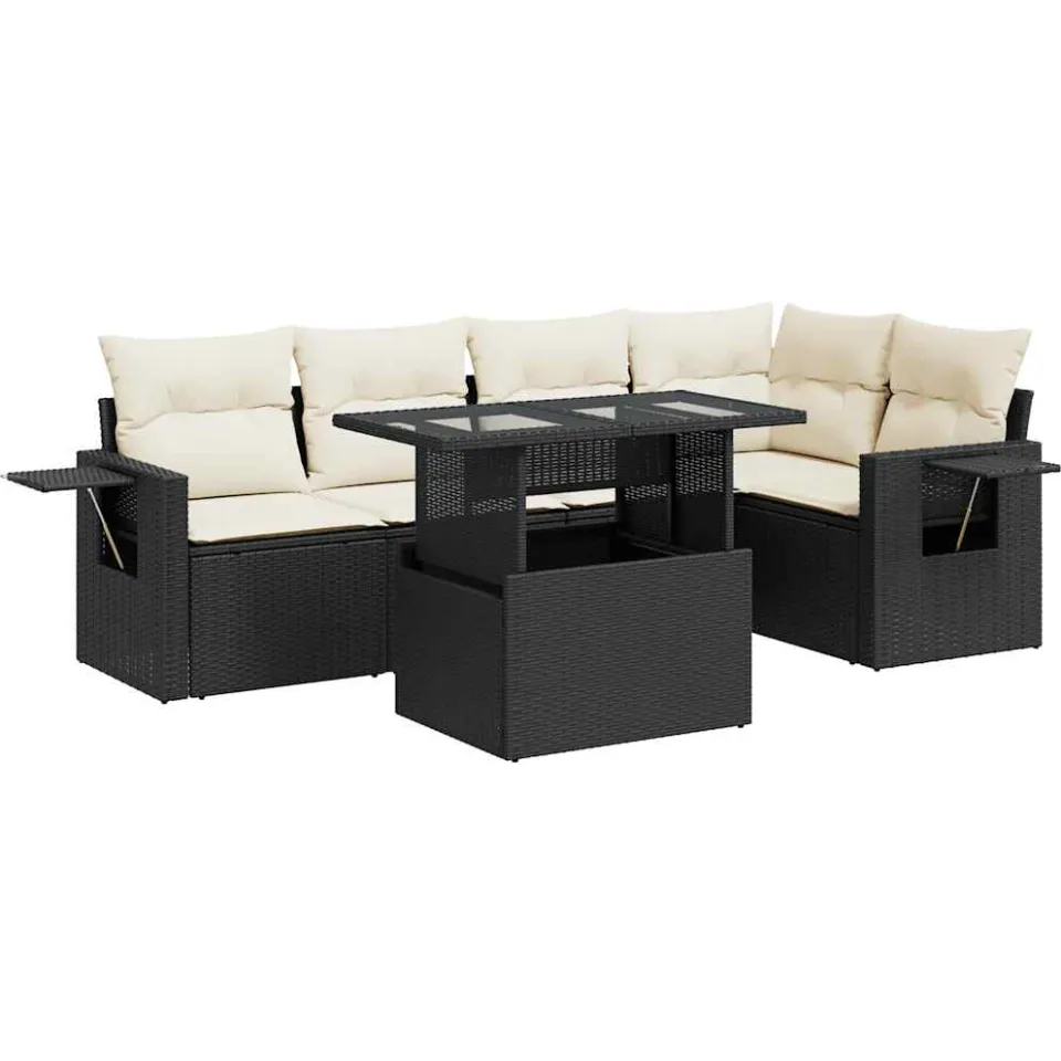 vidaXL 6-delige Loungeset met kussens poly rattan zwart, foto 3