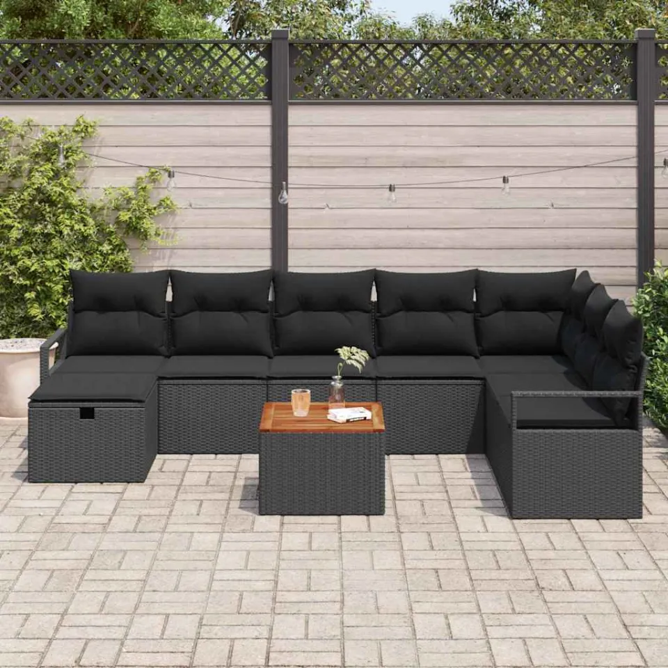 vidaXL Tuinbankenset 9 st Zwart Poly riet