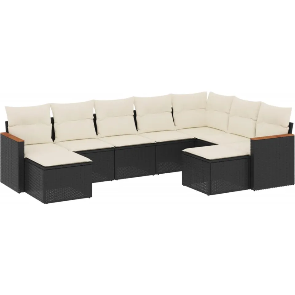 vidaXL 9-delige Loungeset met kussens poly rattan zwart, foto 3