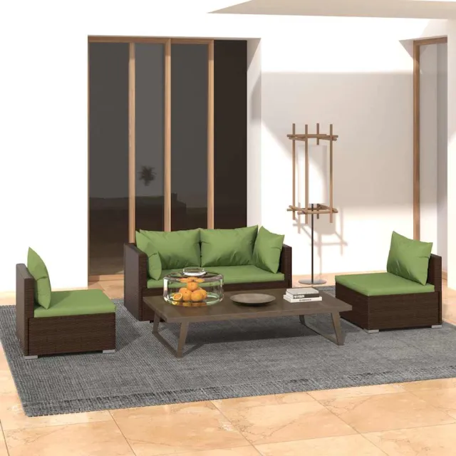 vidaXL 4-delige Loungeset met kussens poly rattan bruin, foto 2
