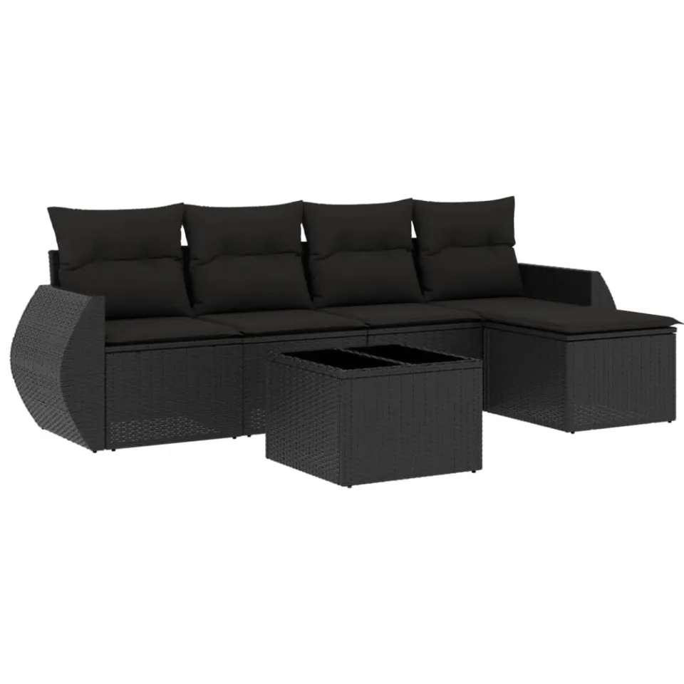 vidaXL 6-delige Loungeset met kussens poly rattan zwart, foto 3