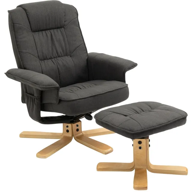 IDIMEX Relaxstoel CHARLY met voetenbankje en stoffen bekleding – antraciet grijs