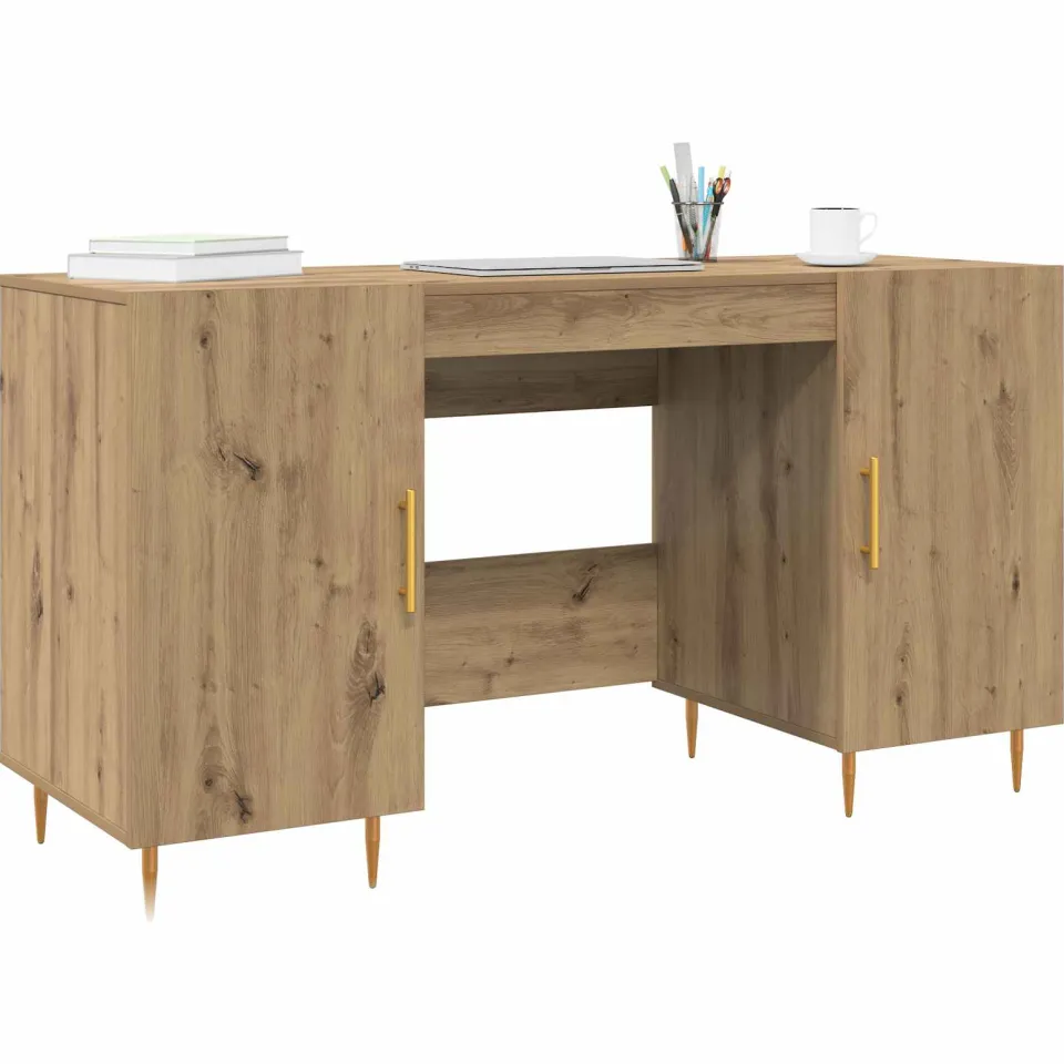 vidaXL Bureau artisanaal eikenkleurig Bewerkt hout Beige